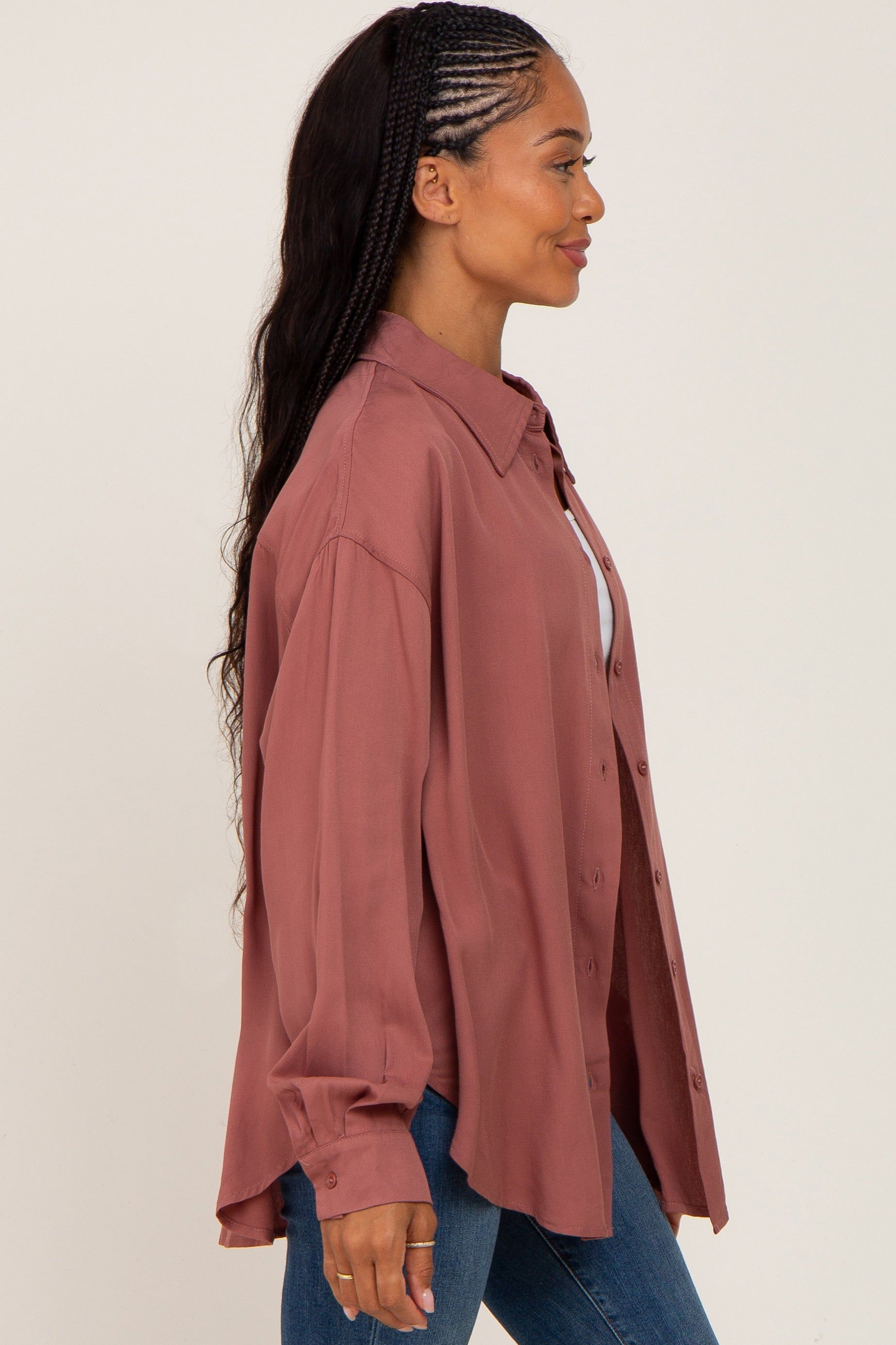 Mauve Oversized Button Down Blouse sold by Pinkblush product image thumbnail 2