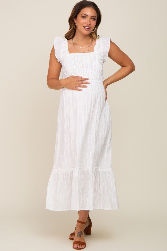 Ivory Lace Pleated Maternity Midi Dress sold by Pinkblush product image thumbnail 4
