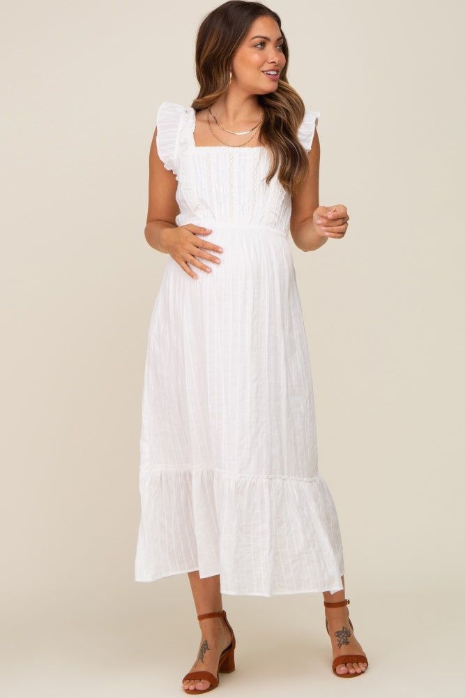 Ivory Lace Pleated Maternity Midi Dress sold by Pinkblush