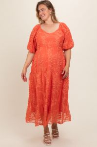 Orange Embroidered Tiered Plus Maternity Maxi Dress sold by Pinkblush