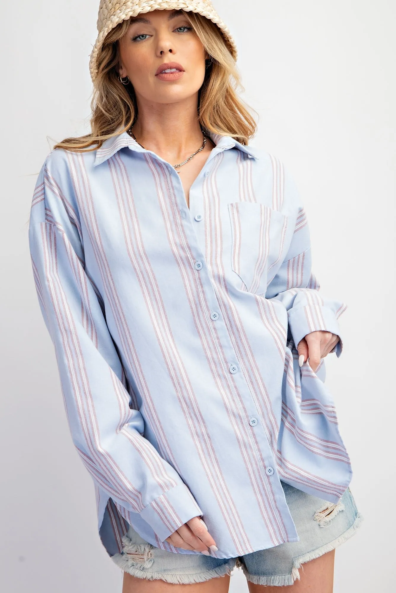Blue Stripe Button Down Shirt sold by Pinkblush product image thumbnail 4
