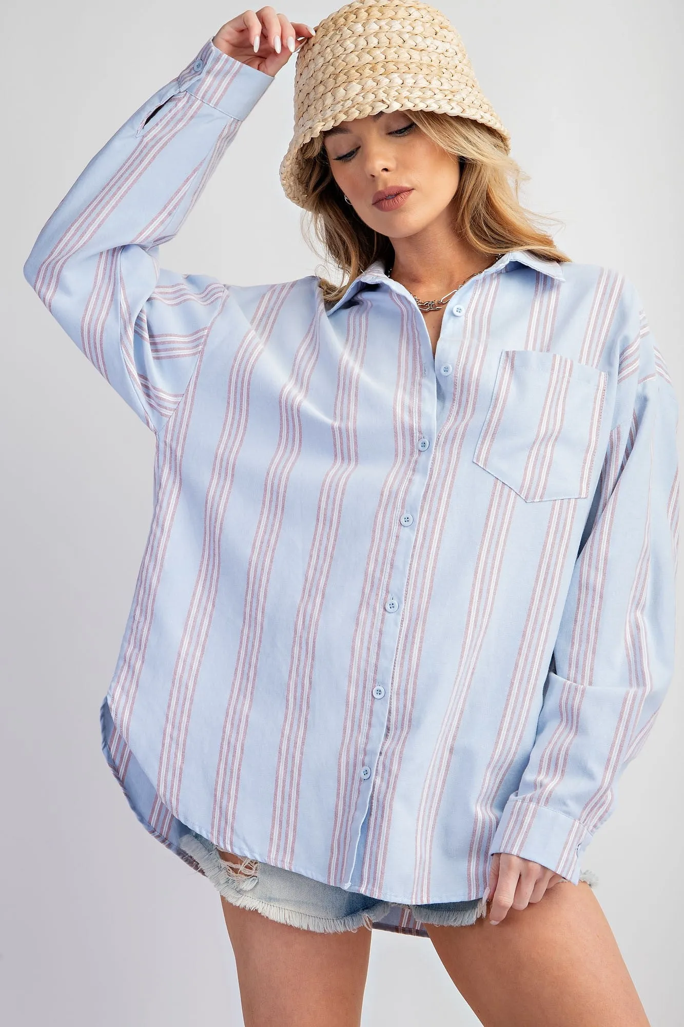 Blue Stripe Button Down Shirt sold by Pinkblush