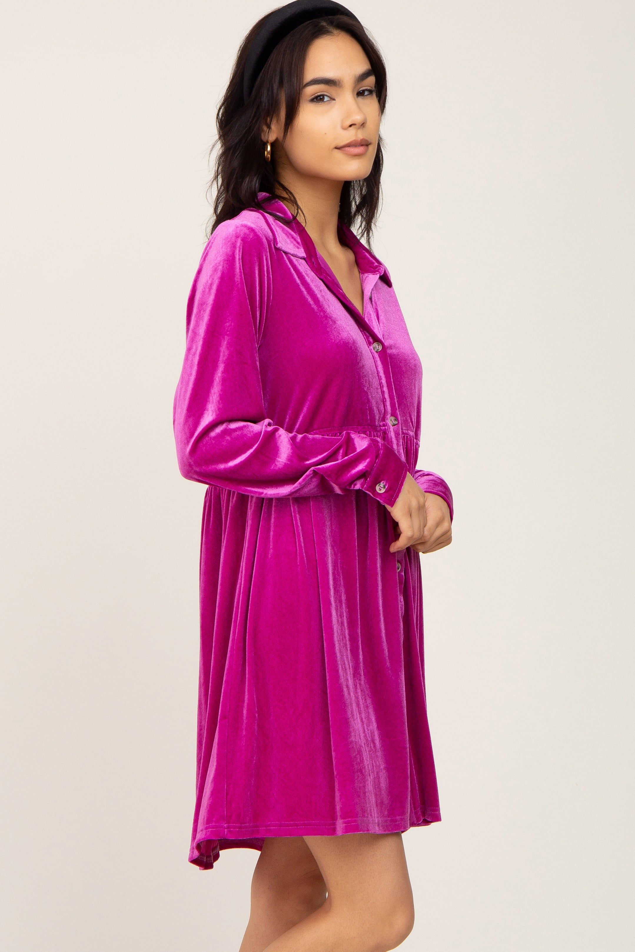 Magenta Velvet Button Down Mini Dress sold by Pinkblush product image thumbnail 2