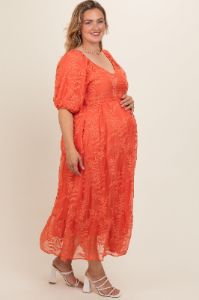 Orange Embroidered Tiered Plus Maternity Maxi Dress sold by Pinkblush