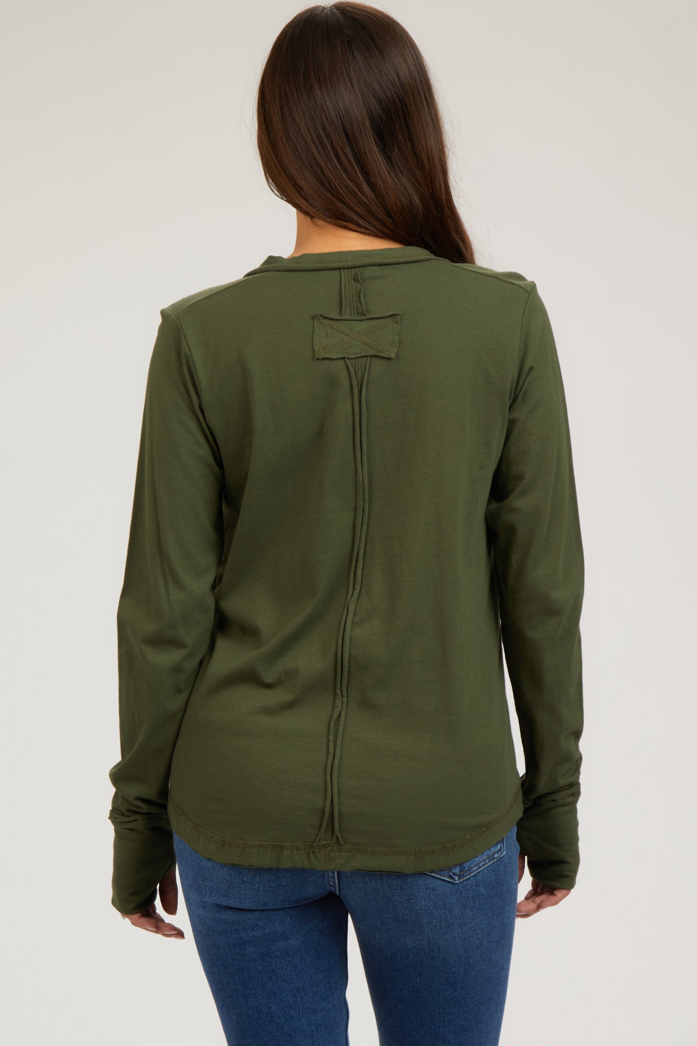 Olive Long Sleeve Exposed Seam Maternity Top sold by Pinkblush product image thumbnail 3