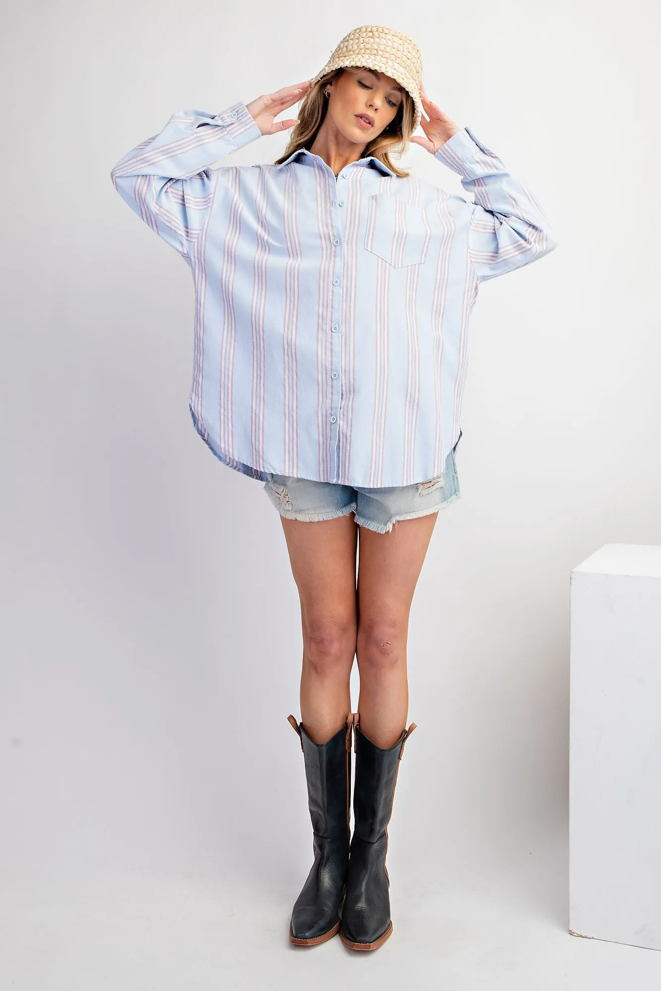 Blue Stripe Button Down Shirt sold by Pinkblush product image thumbnail 5