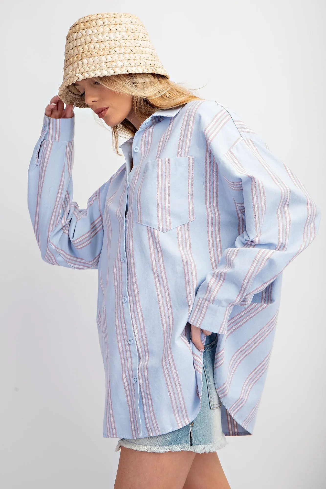 Blue Stripe Button Down Shirt sold by Pinkblush product image thumbnail 2