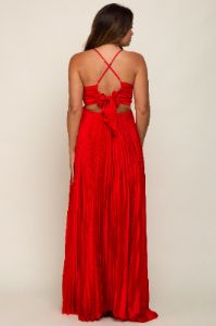 Red Satin Pleated Cutout Maternity Gown sold by Pinkblush