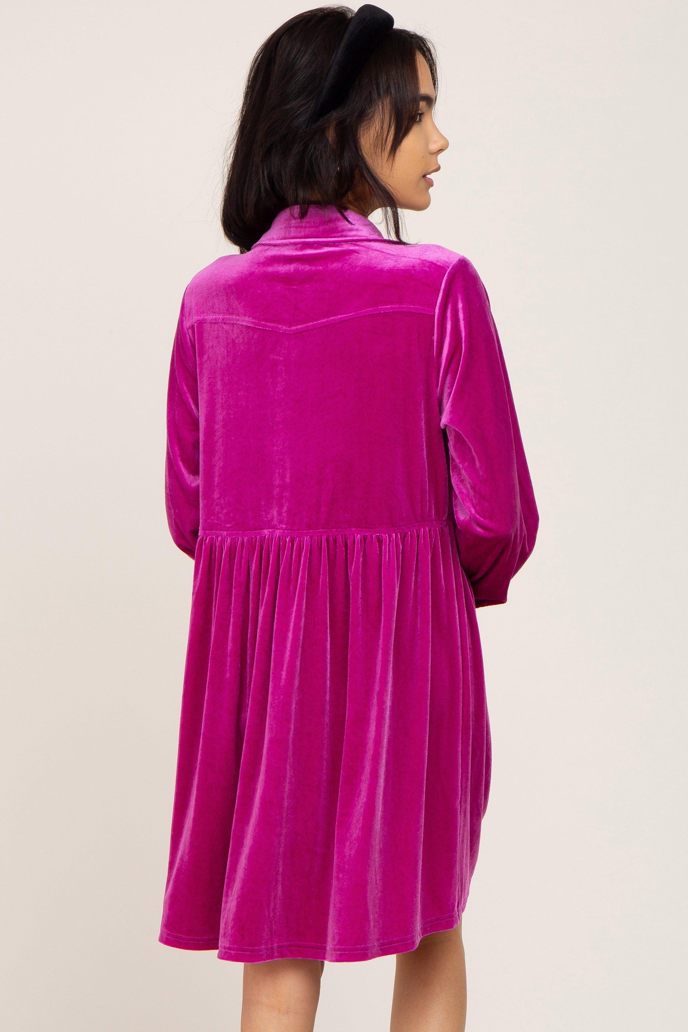 Magenta Velvet Button Down Mini Dress sold by Pinkblush product image thumbnail 3