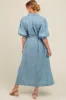 Blue Floral Embroidered Button Down Chambray Maternity Maxi Dress sold by Pinkblush