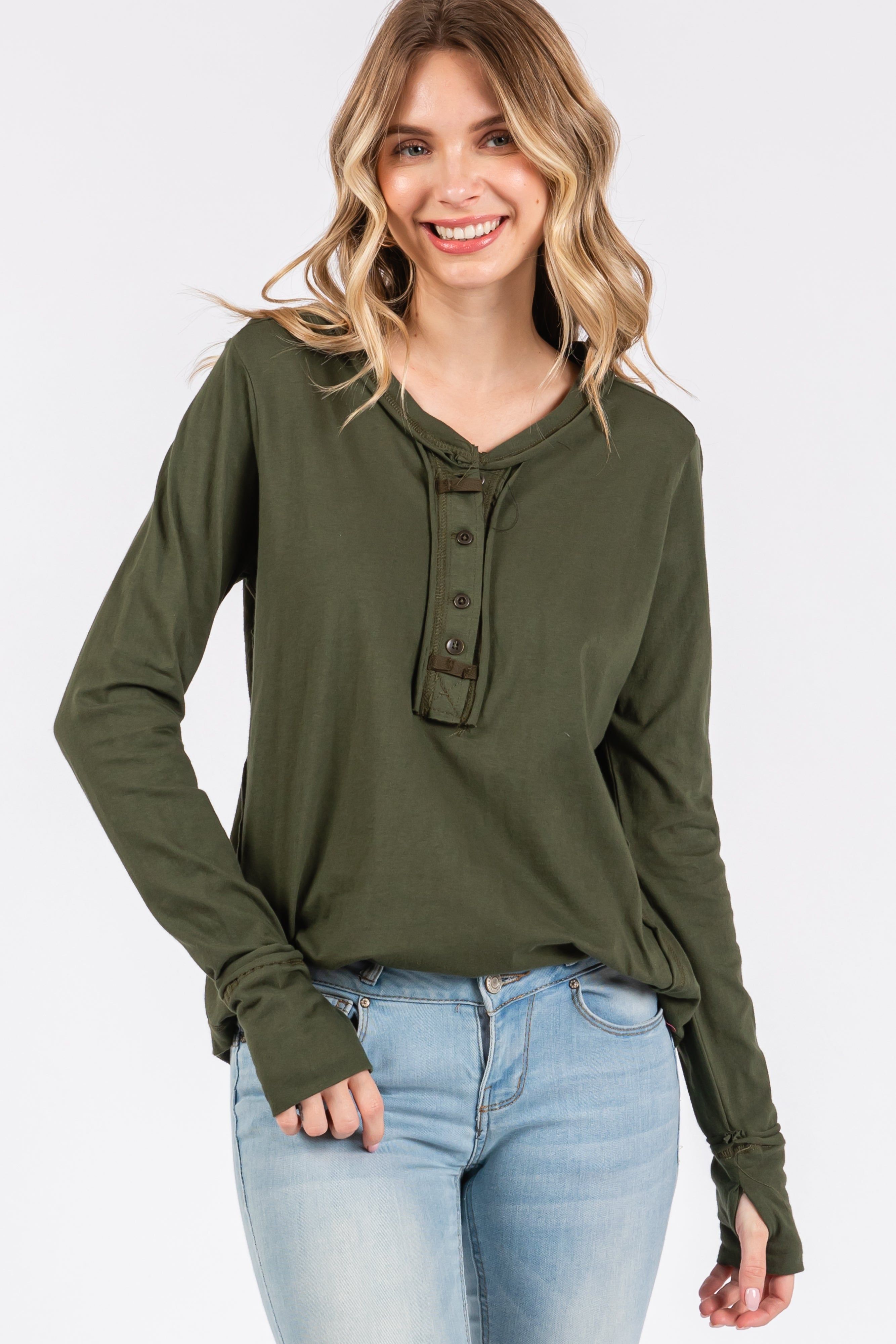 Olive Long Sleeve Exposed Seam Maternity Top sold by Pinkblush product image thumbnail 4