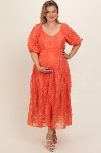 Orange Embroidered Tiered Plus Maternity Maxi Dress sold by Pinkblush