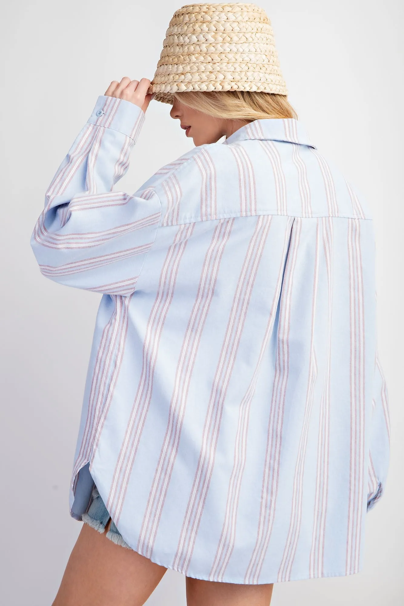 Blue Stripe Button Down Shirt sold by Pinkblush product image thumbnail 3
