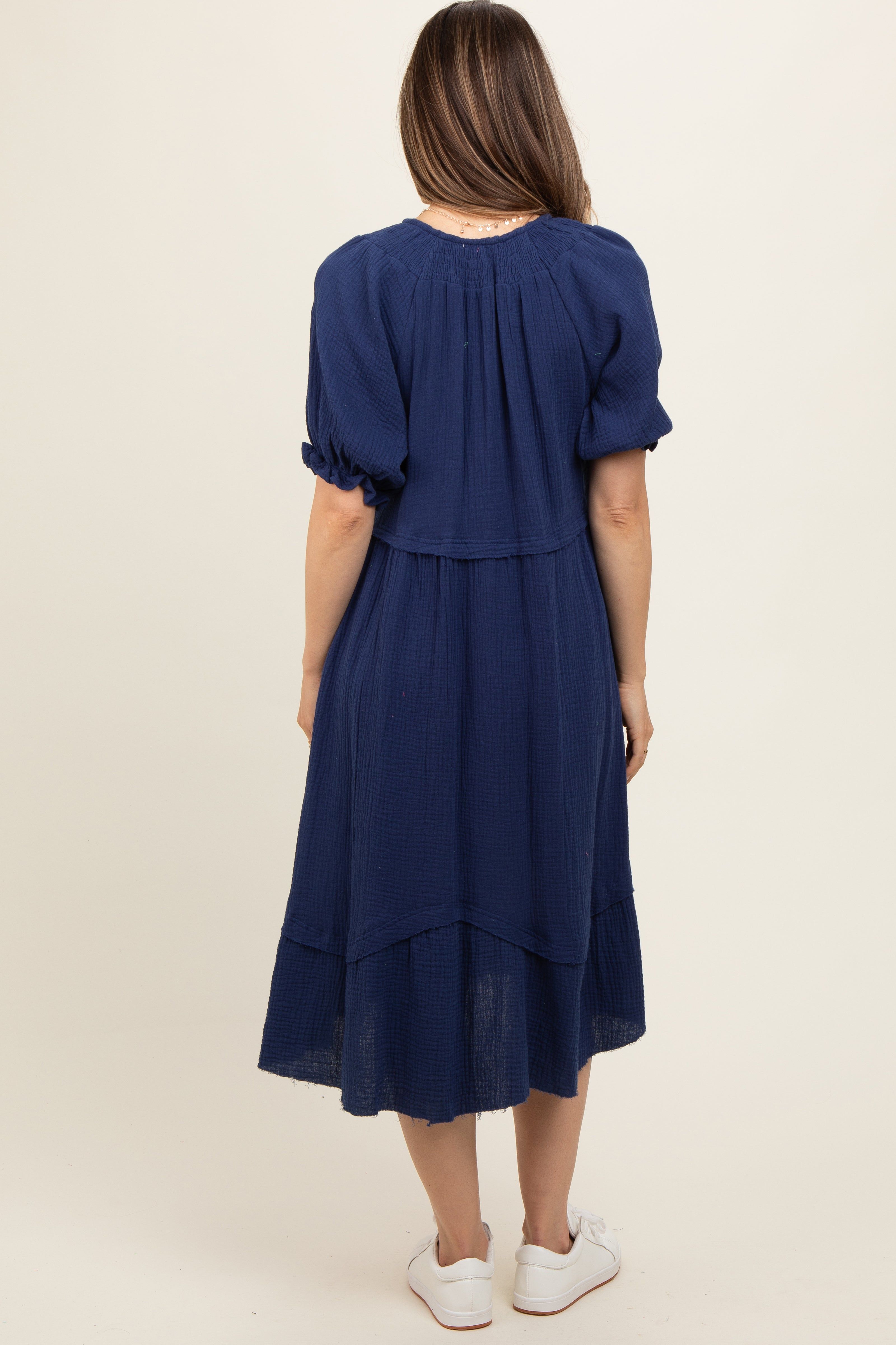 Navy Blue Tassel Tie Maternity Midi Dress sold by Pinkblush product image thumbnail 3