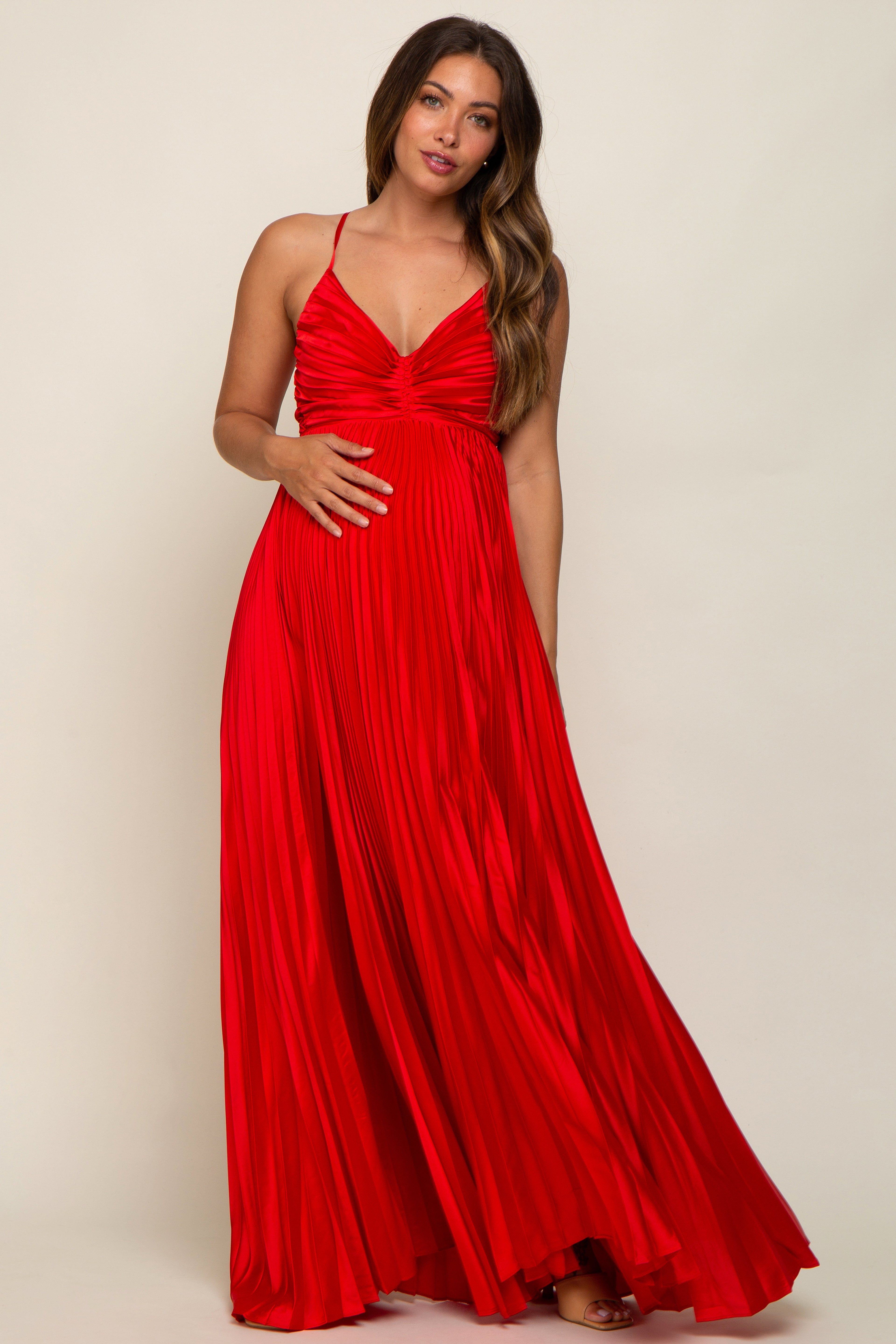 Red Satin Pleated Cutout Maternity Gown sold by Pinkblush product image thumbnail 2