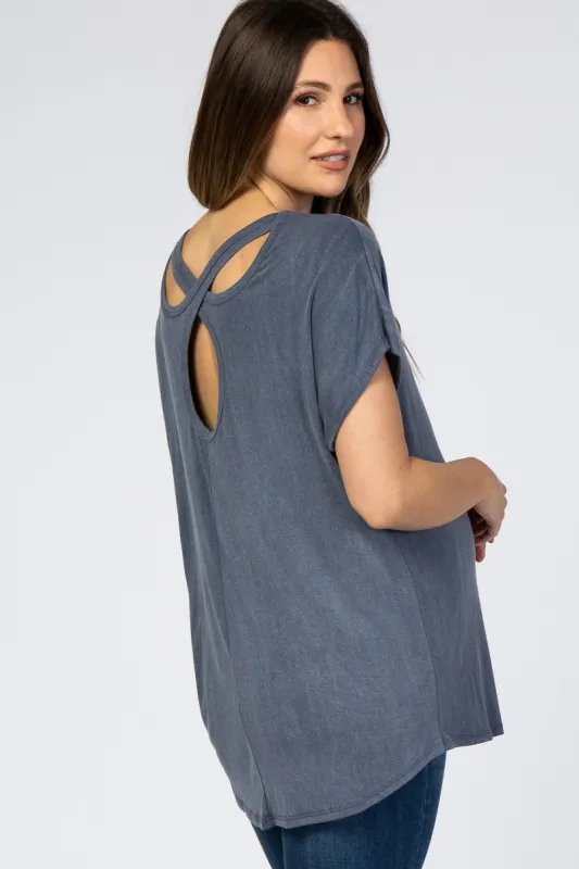 Navy Cross Back Short Sleeve Maternity Top sold by Pinkblush