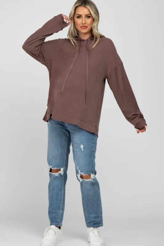 Mocha Soft Brushed Hooded Maternity Top sold by Pinkblush