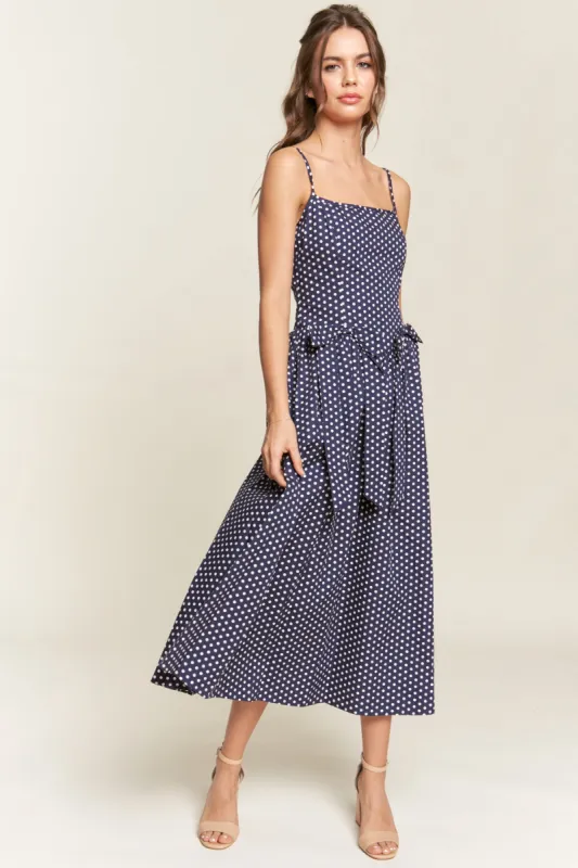 Navy Polka Dot Bow Midi Dress sold by Pinkblush