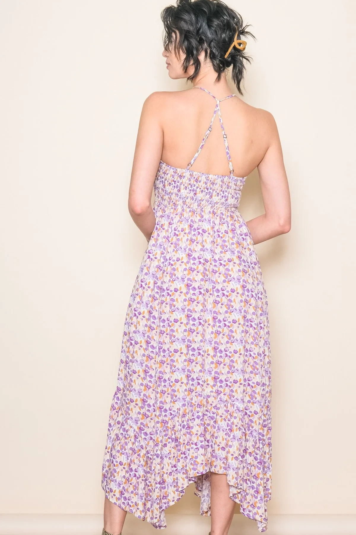 Lavender Floral Smocked Halter Flowy Maxi Dress sold by Pinkblush product image thumbnail 3