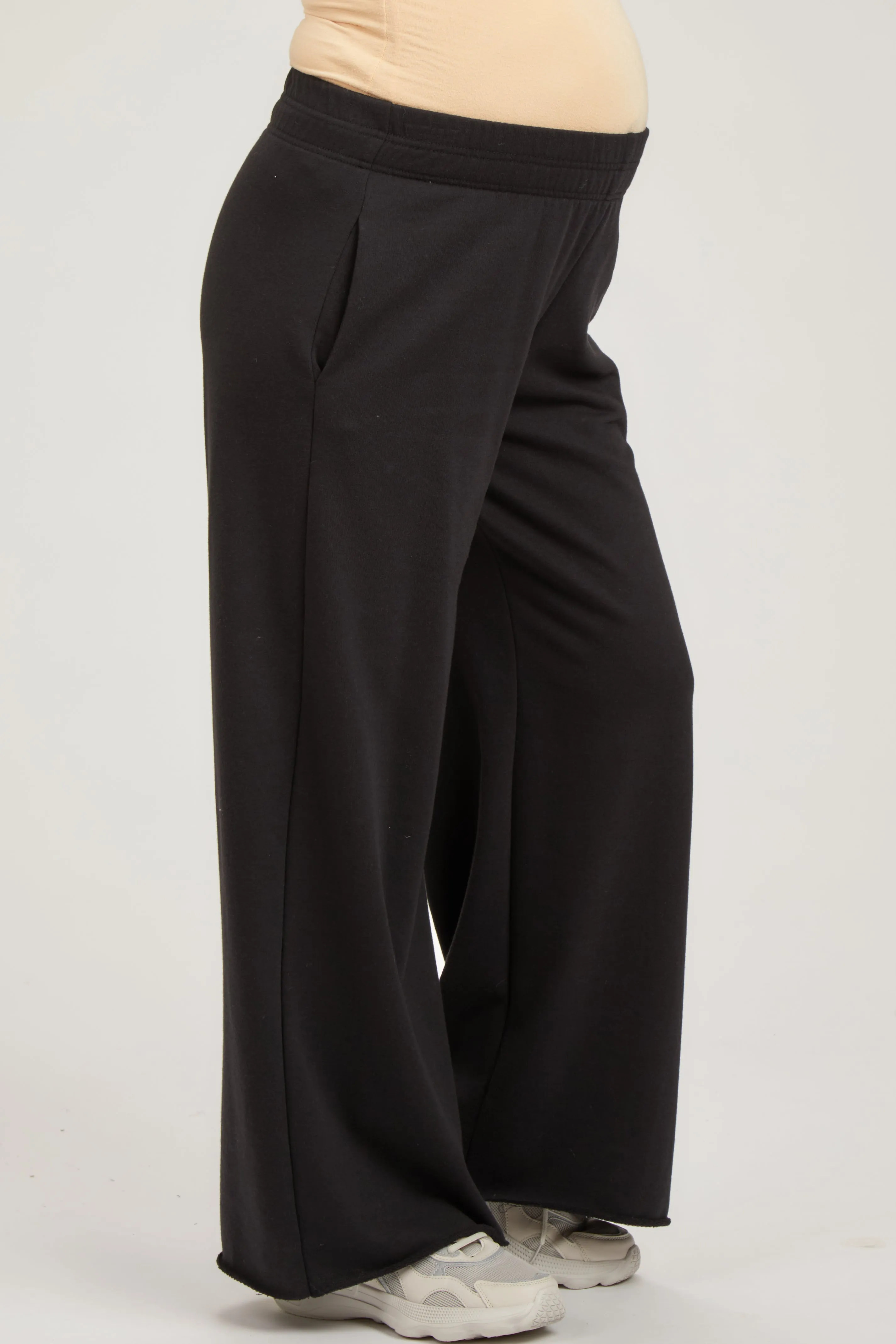 Black Soft Fleece Wide Leg Maternity Lounge Pants sold by Pinkblush product image thumbnail 3