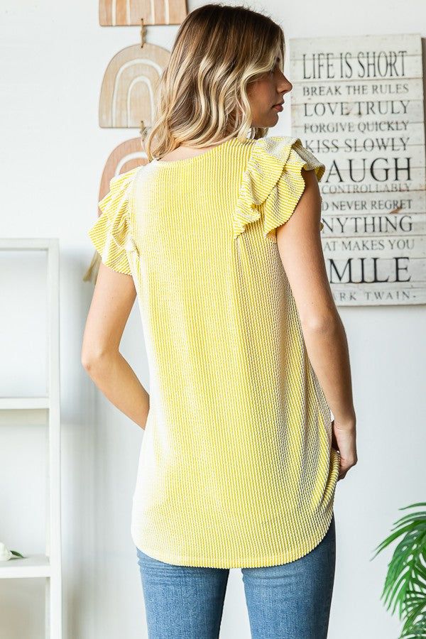 Yellow Flutter Sleeve Ribbed Top sold by Pinkblush product image thumbnail 3