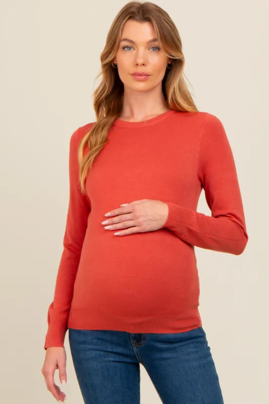 Dark Rust Basic Soft Knit Maternity Sweater sold by Pinkblush