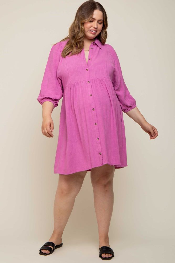 Pink Button Down Collared Plus Maternity Dress sold by Pinkblush product image thumbnail 4