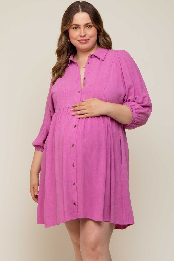 Pink Button Down Collared Plus Maternity Dress sold by Pinkblush