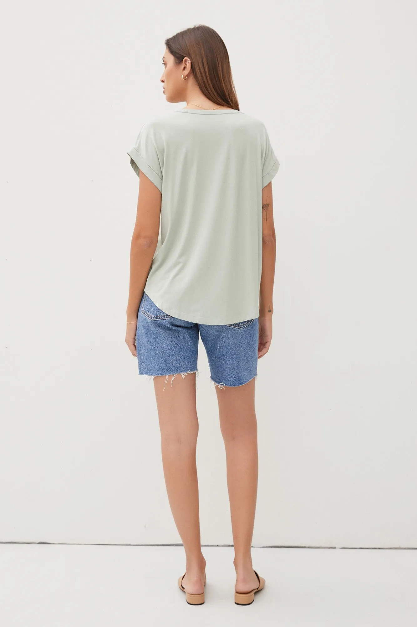 Light Olive Rolled Cuff Sleeve Top sold by Pinkblush product image thumbnail 3