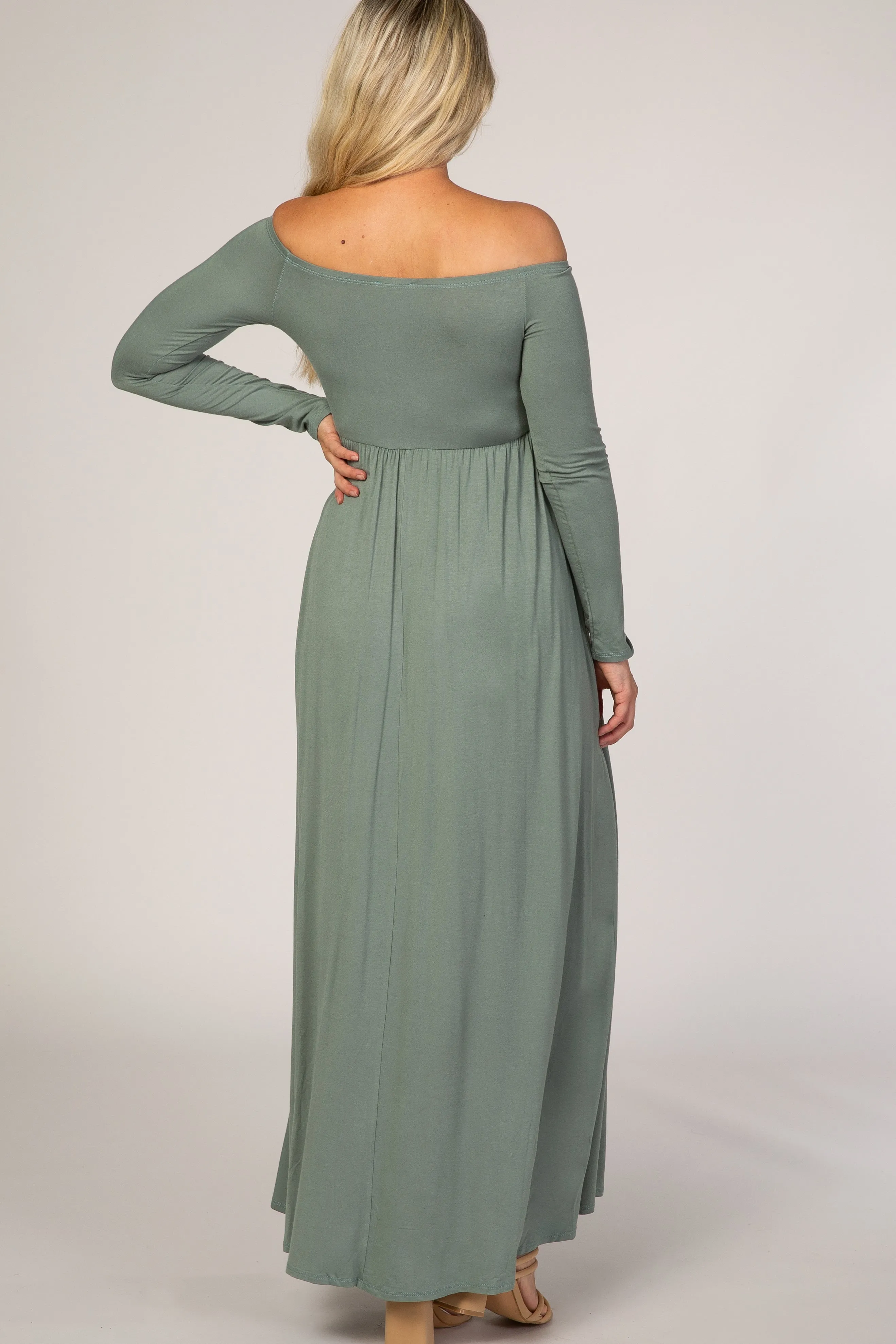 Sage Off Shoulder Long Sleeve Maternity Maxi Dress sold by Pinkblush product image thumbnail 3