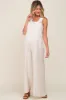 Beige Sleeveless Wide Leg Maternity Jumpsuit sold by Pinkblush
