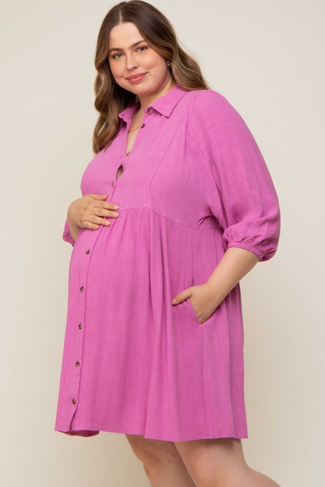 Pink Button Down Collared Plus Maternity Dress sold by Pinkblush product image thumbnail 2