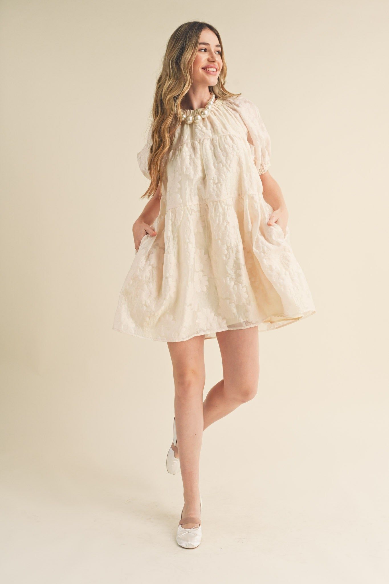 Cream Organza Jacquard Babydoll Dress sold by Pinkblush product image thumbnail 4