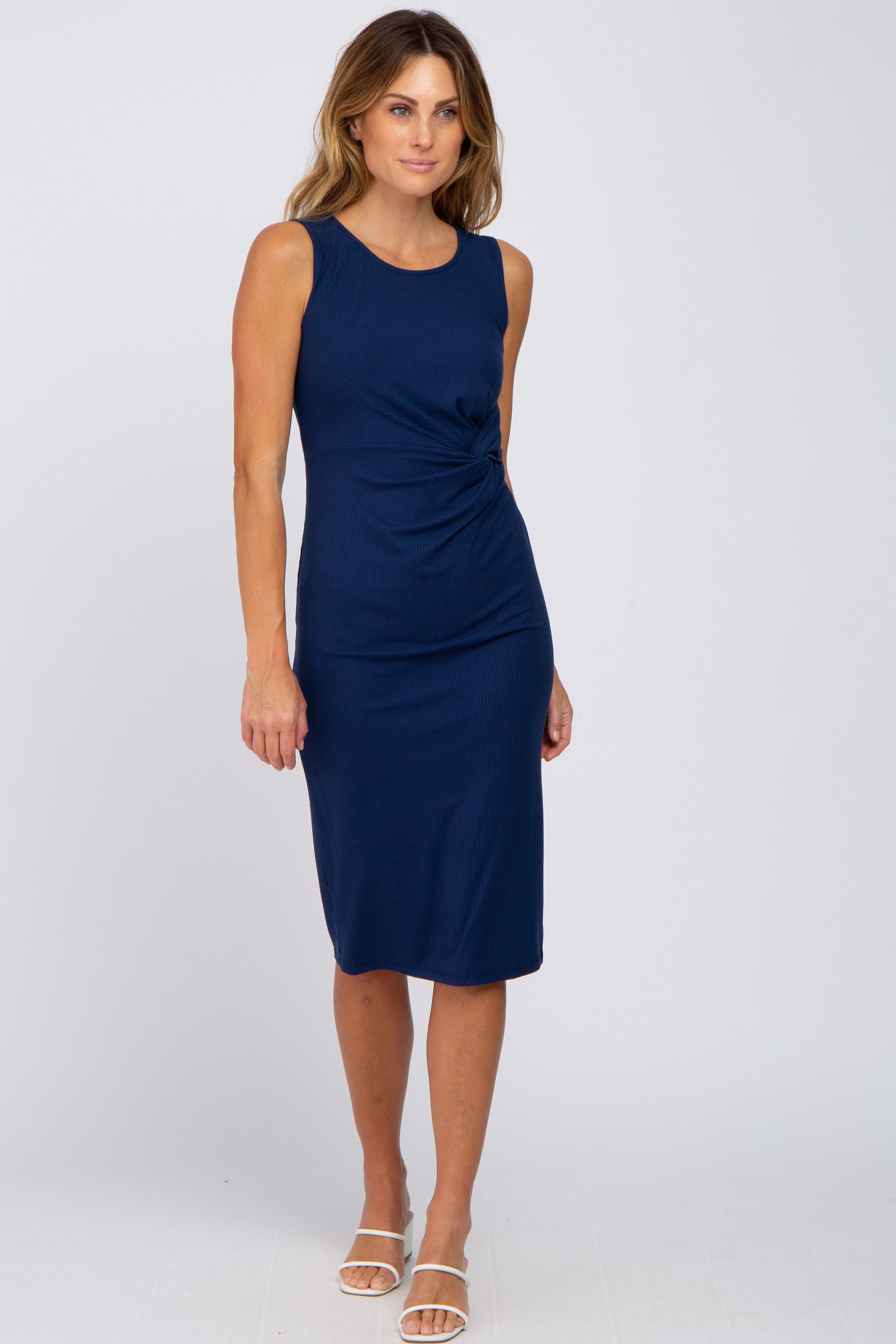 Navy Ribbed Sleeveless Gathered Maternity Dress sold by Pinkblush product image thumbnail 4