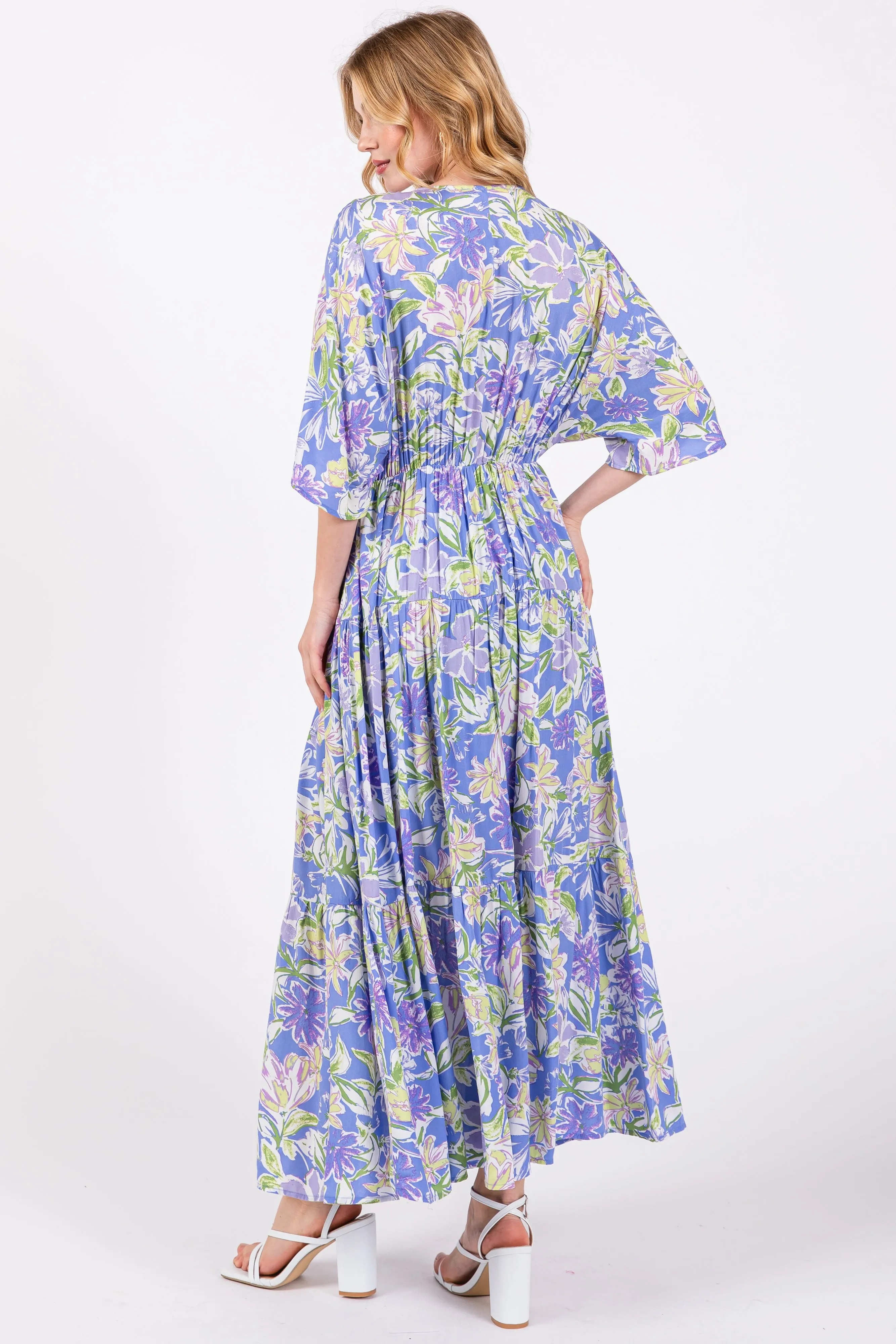 Blue Floral Dolman Sleeve Tiered Maxi Dress sold by Pinkblush product image thumbnail 3