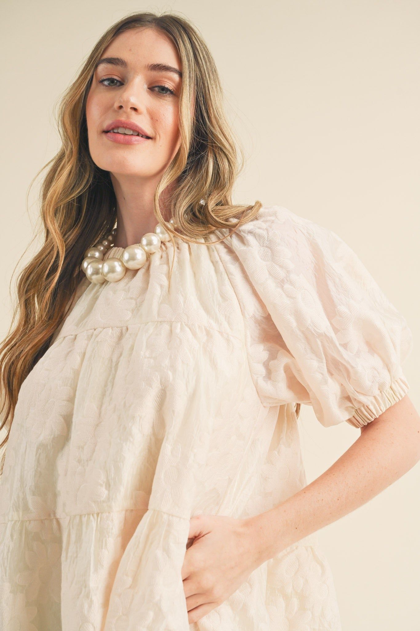 Cream Organza Jacquard Babydoll Dress sold by Pinkblush product image thumbnail 2