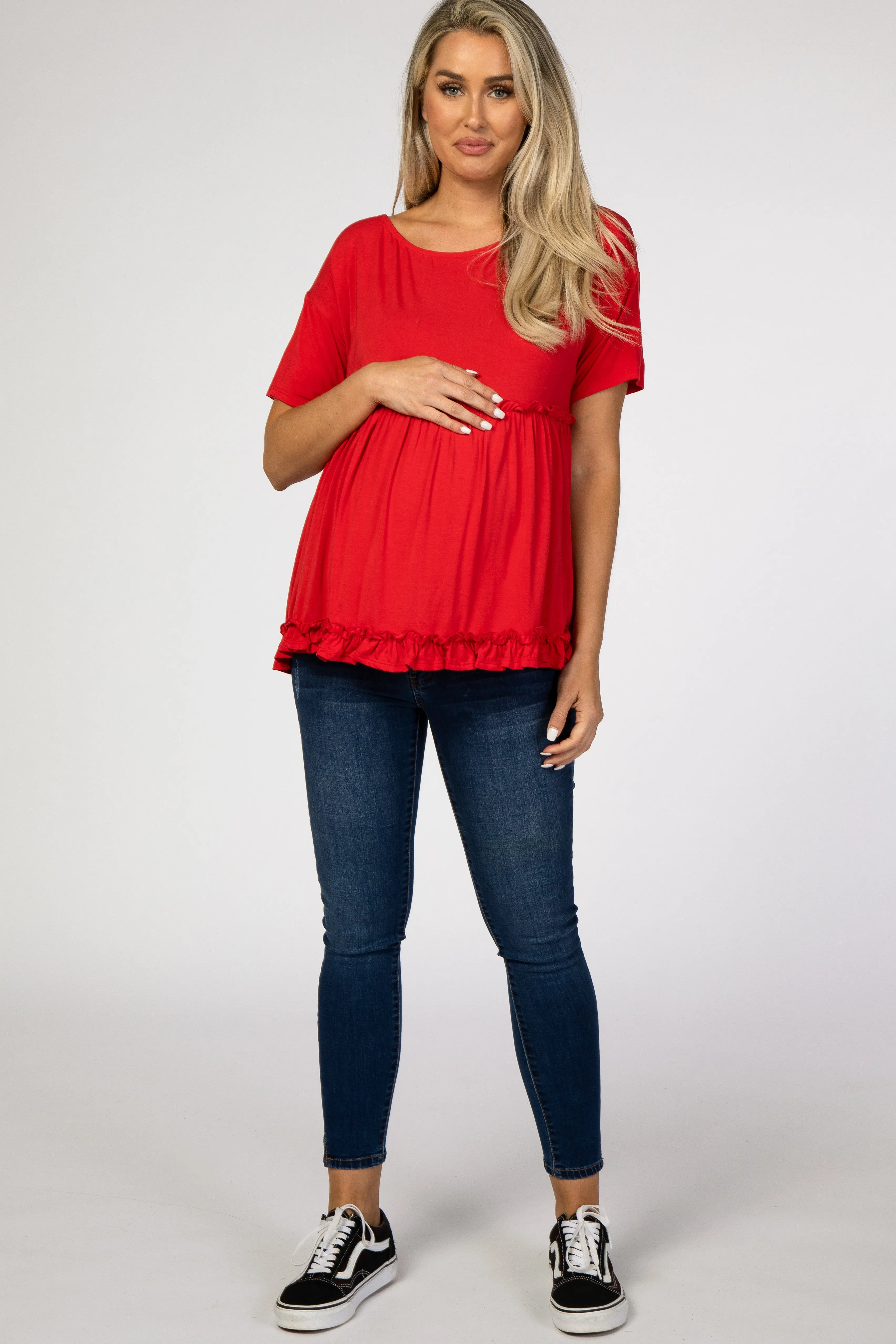 Red Lettuce Trim Maternity Top sold by Pinkblush product image thumbnail 4