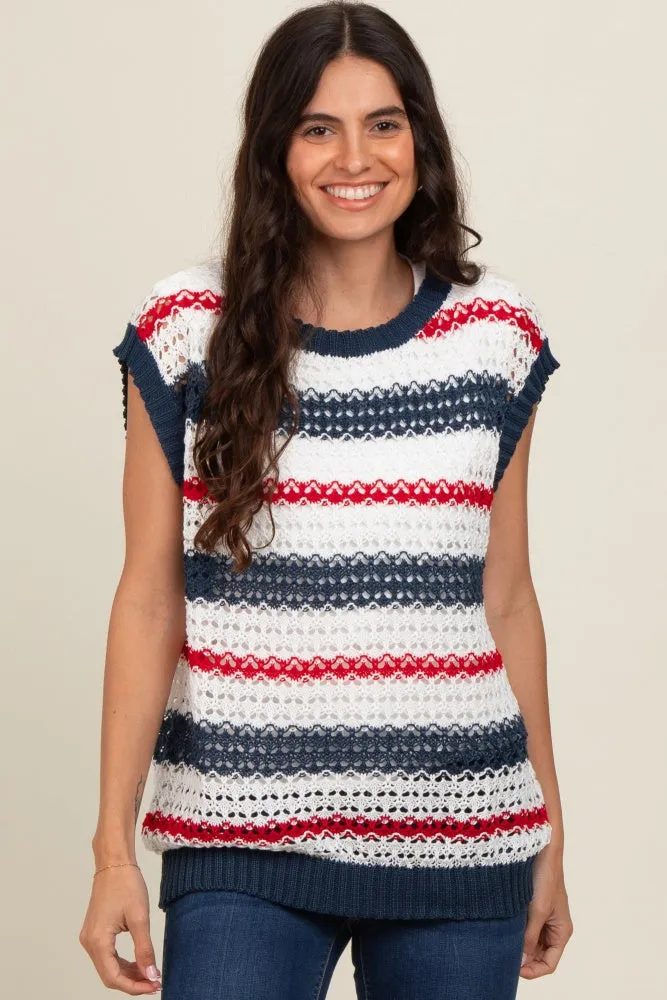 Navy Striped Crochet Knit Top sold by Pinkblush product image thumbnail 5