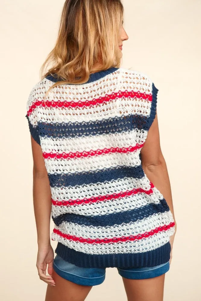 Navy Striped Crochet Knit Top sold by Pinkblush product image thumbnail 3