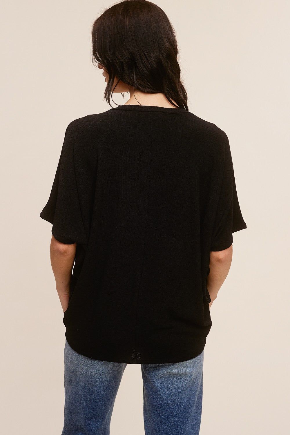 Black V-Neck Crepe Knit Top sold by Pinkblush product image thumbnail 3