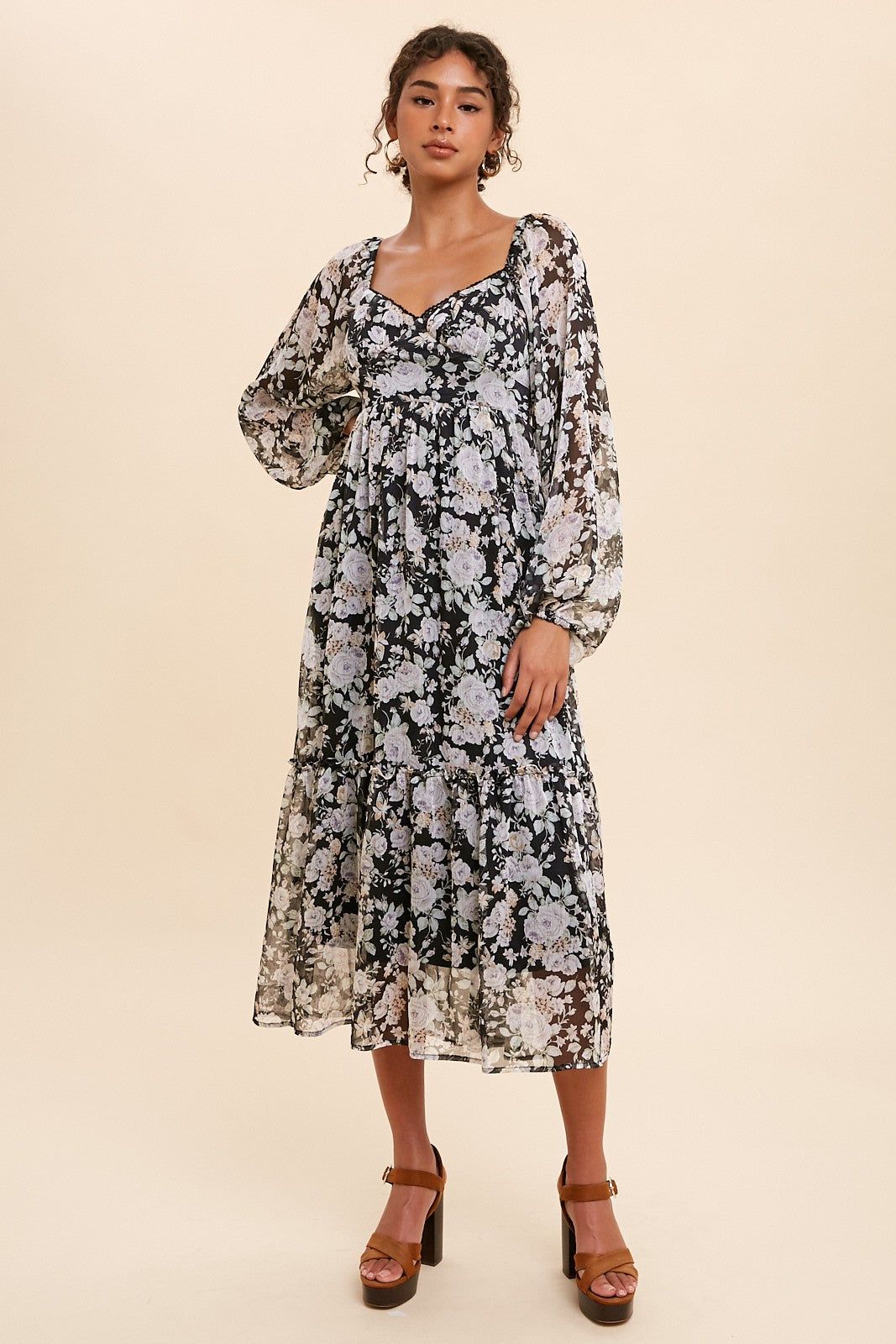 Black Chiffon Floral Maxi Dress sold by Pinkblush product image thumbnail 2