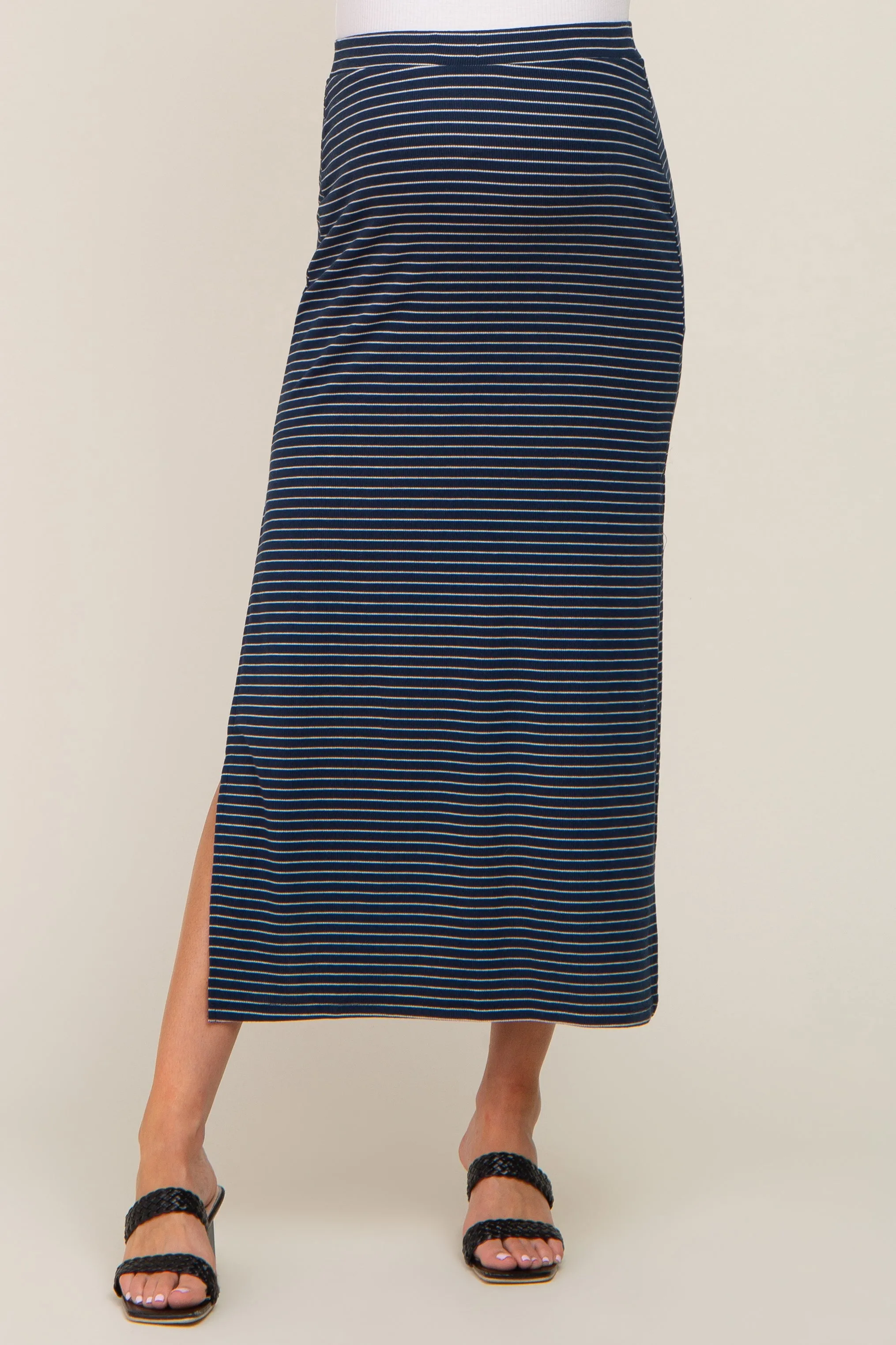 Navy Striped Side Slit Maternity Maxi Skirt sold by Pinkblush product image thumbnail 2
