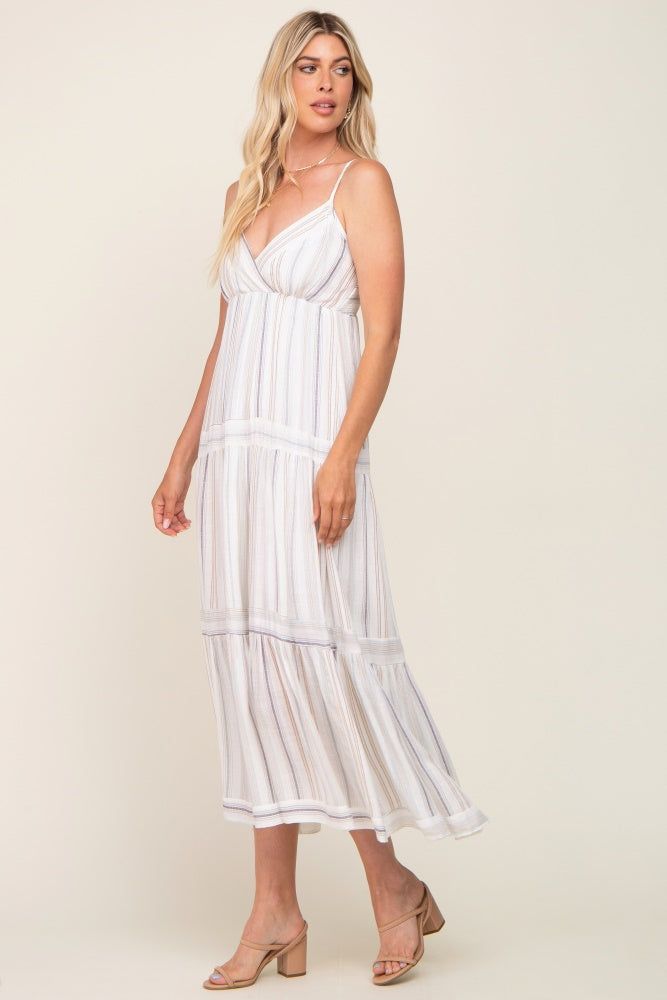 Ivory Striped Tiered Strapless Maxi Dress sold by Pinkblush product image thumbnail 2