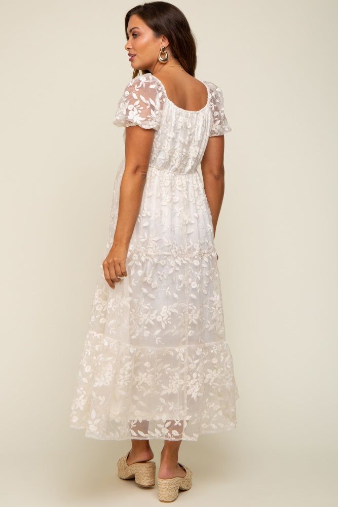 Cream Floral Embroidered Puff Sleeve Maternity Midi Dress sold by Pinkblush product image thumbnail 3