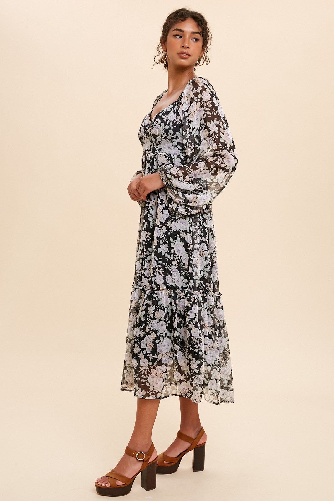 Black Chiffon Floral Maxi Dress sold by Pinkblush product image thumbnail 3
