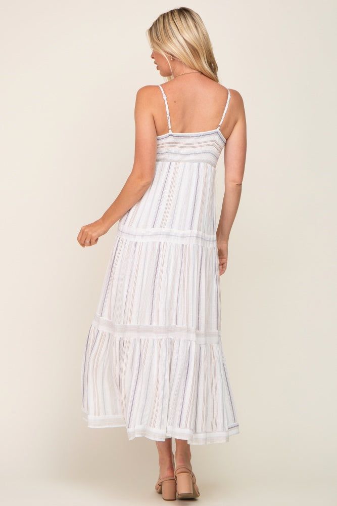Ivory Striped Tiered Strapless Maxi Dress sold by Pinkblush product image thumbnail 3
