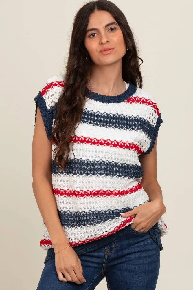 Navy Striped Crochet Knit Top sold by Pinkblush product image thumbnail 4
