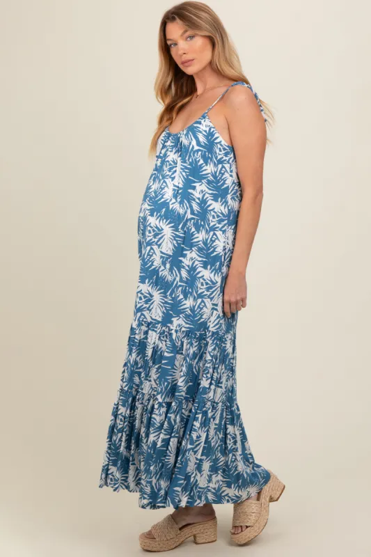 Blue Printed Maternity Maxi Dress sold by Pinkblush