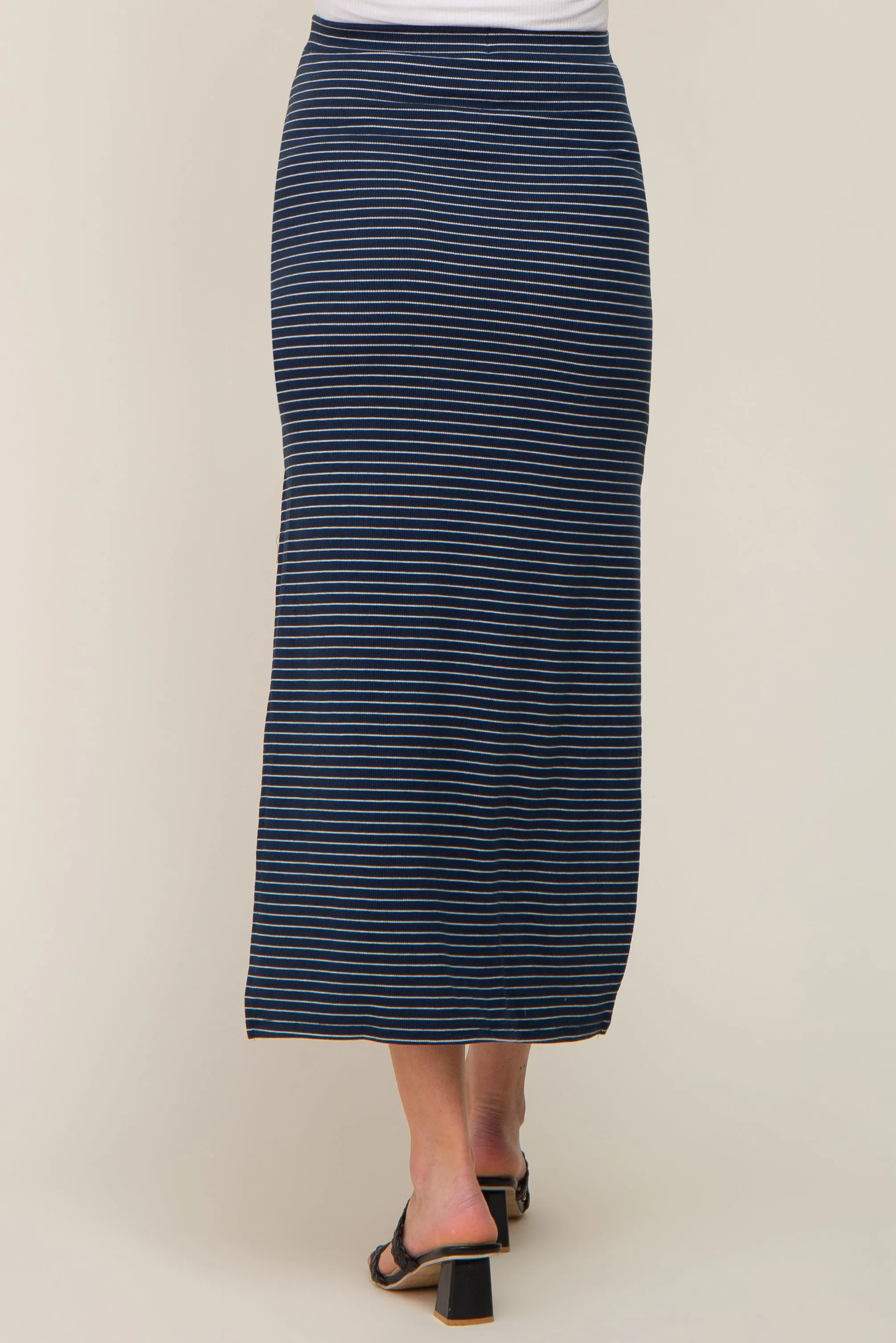 Navy Striped Side Slit Maternity Maxi Skirt sold by Pinkblush product image thumbnail 4