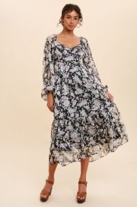 Black Chiffon Floral Maxi Dress sold by Pinkblush